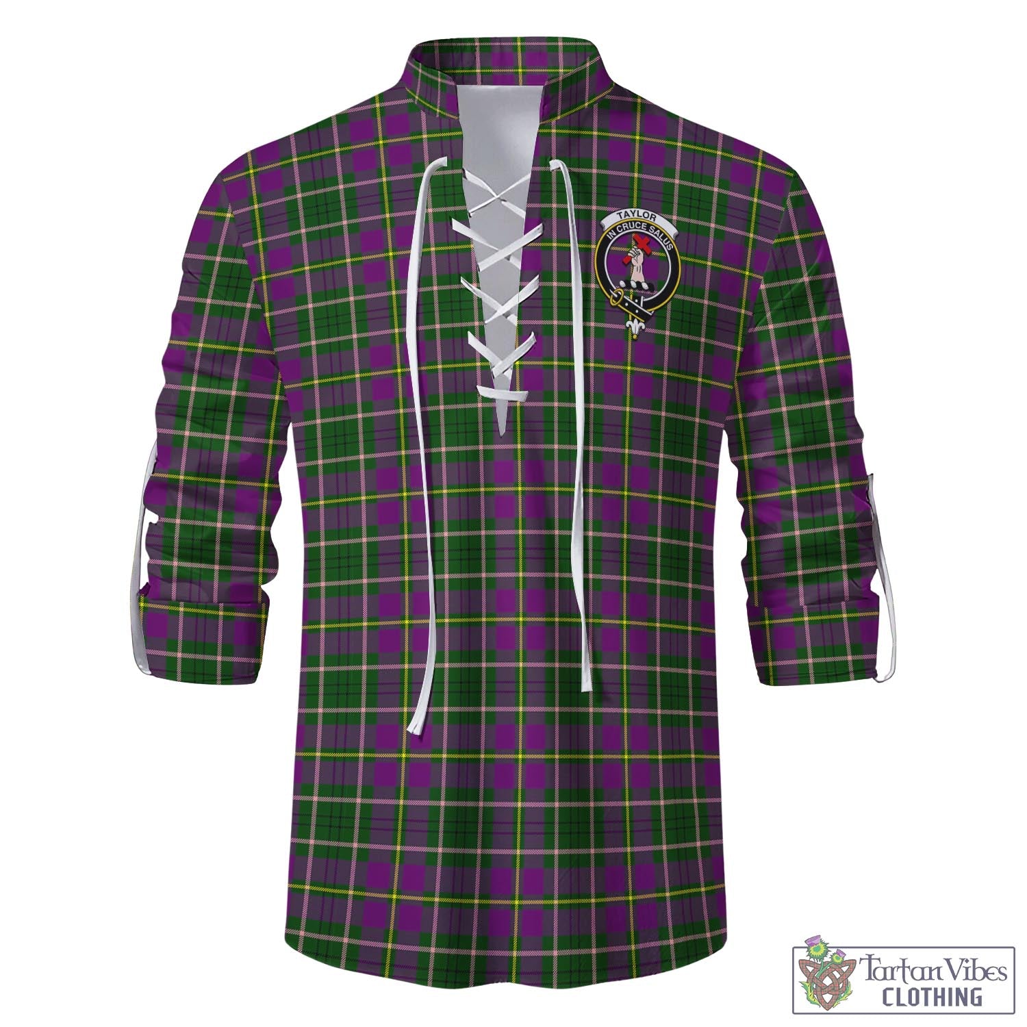 Tartan Vibes Clothing Taylor Tartan Men's Scottish Traditional Jacobite Ghillie Kilt Shirt with Family Crest