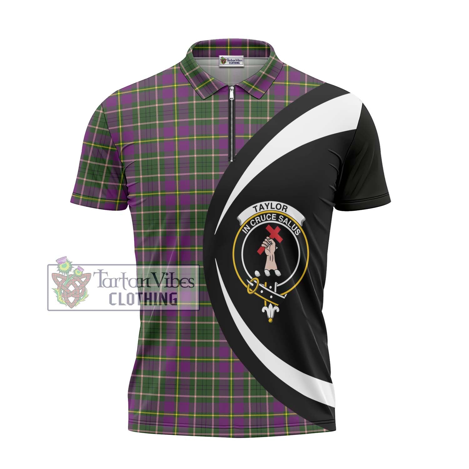Taylor (Tailyour) Tartan Zipper Polo Shirt with Family Crest Circle Style - Tartan Vibes Clothing