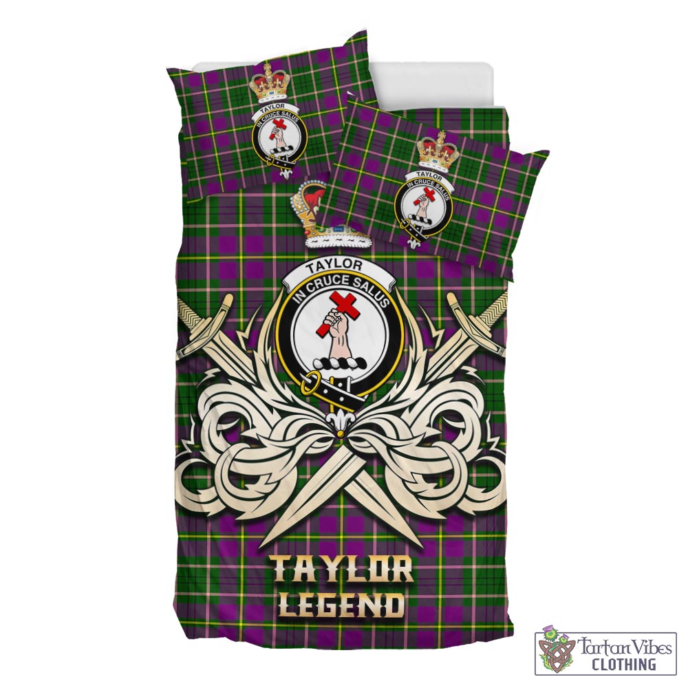 Tartan Vibes Clothing Taylor Tartan Bedding Set with Clan Crest and the Golden Sword of Courageous Legacy
