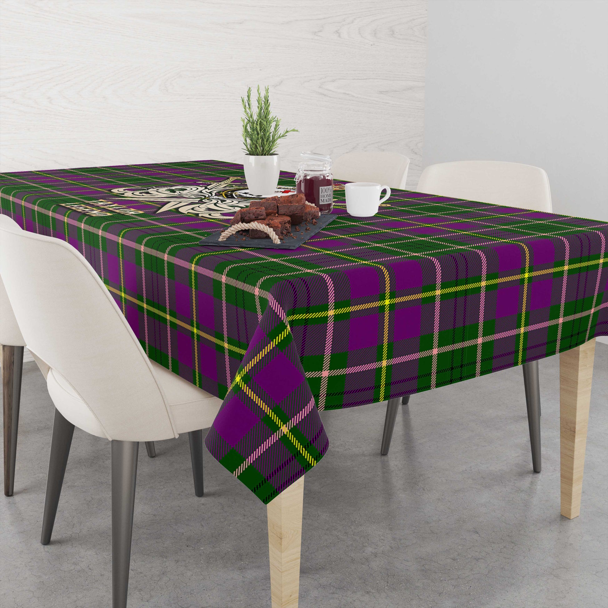 Tartan Vibes Clothing Taylor Tartan Tablecloth with Clan Crest and the Golden Sword of Courageous Legacy