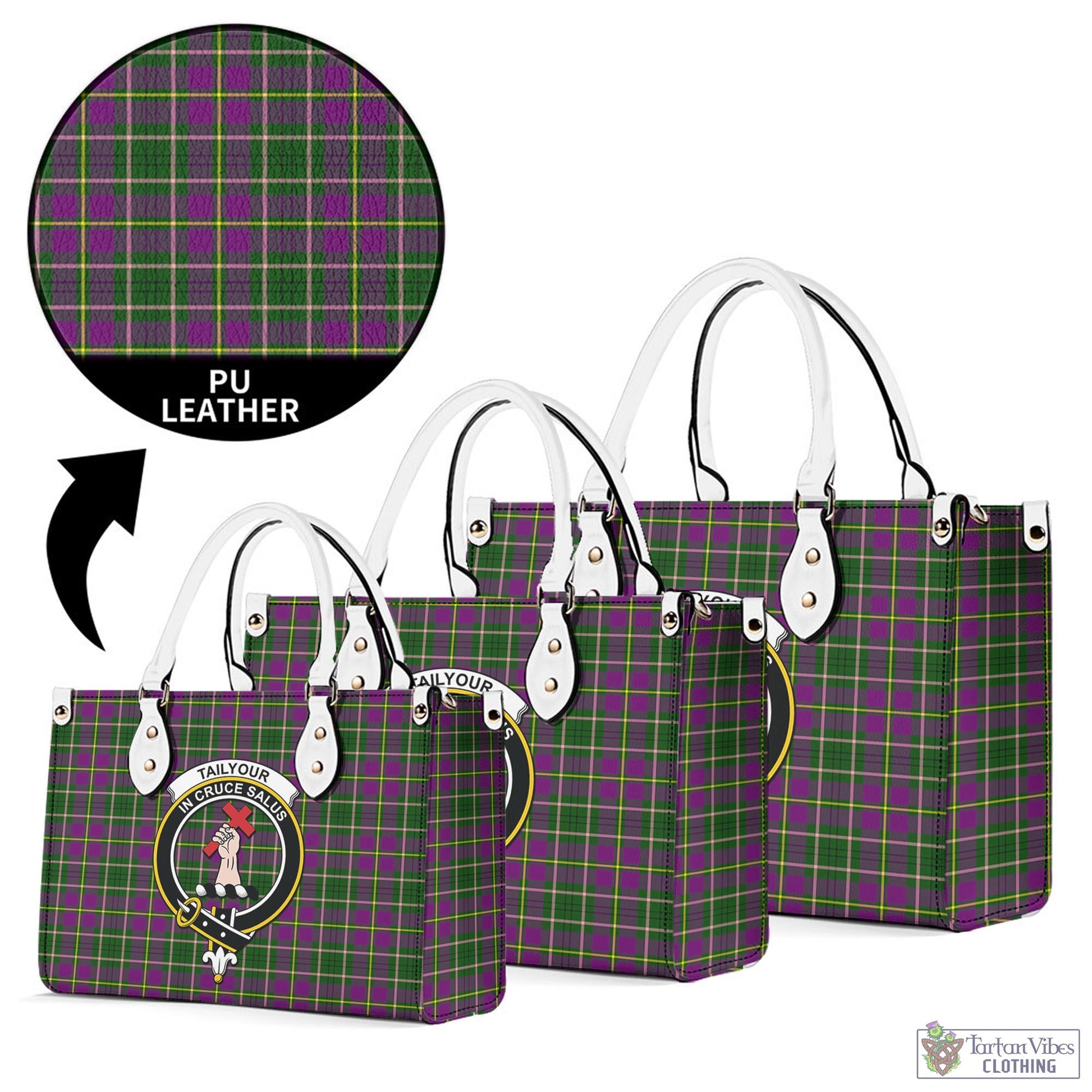 Tartan Vibes Clothing Taylor Tartan Luxury Leather Handbags with Family Crest