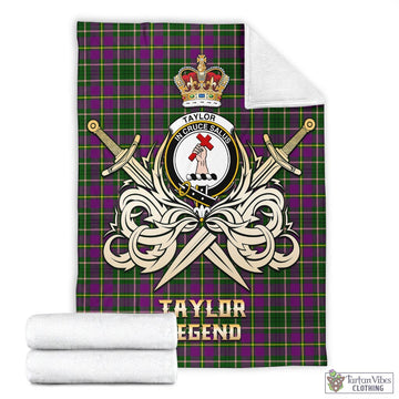 Taylor Tartan Blanket with Clan Crest and the Golden Sword of Courageous Legacy