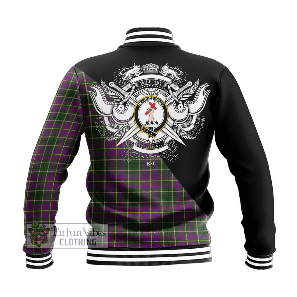 Taylor (Tailylour) Tartan Baseball Jacket with Family Crest and Military Logo Style - Tartanvibesclothing Shop