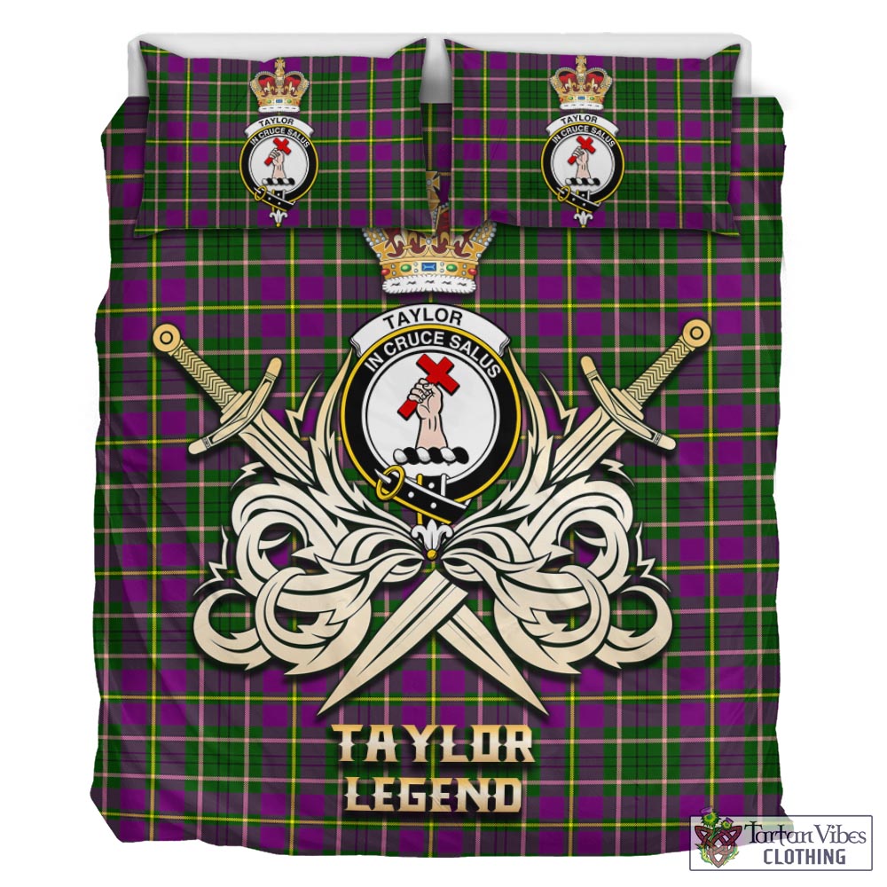 Tartan Vibes Clothing Taylor Tartan Bedding Set with Clan Crest and the Golden Sword of Courageous Legacy