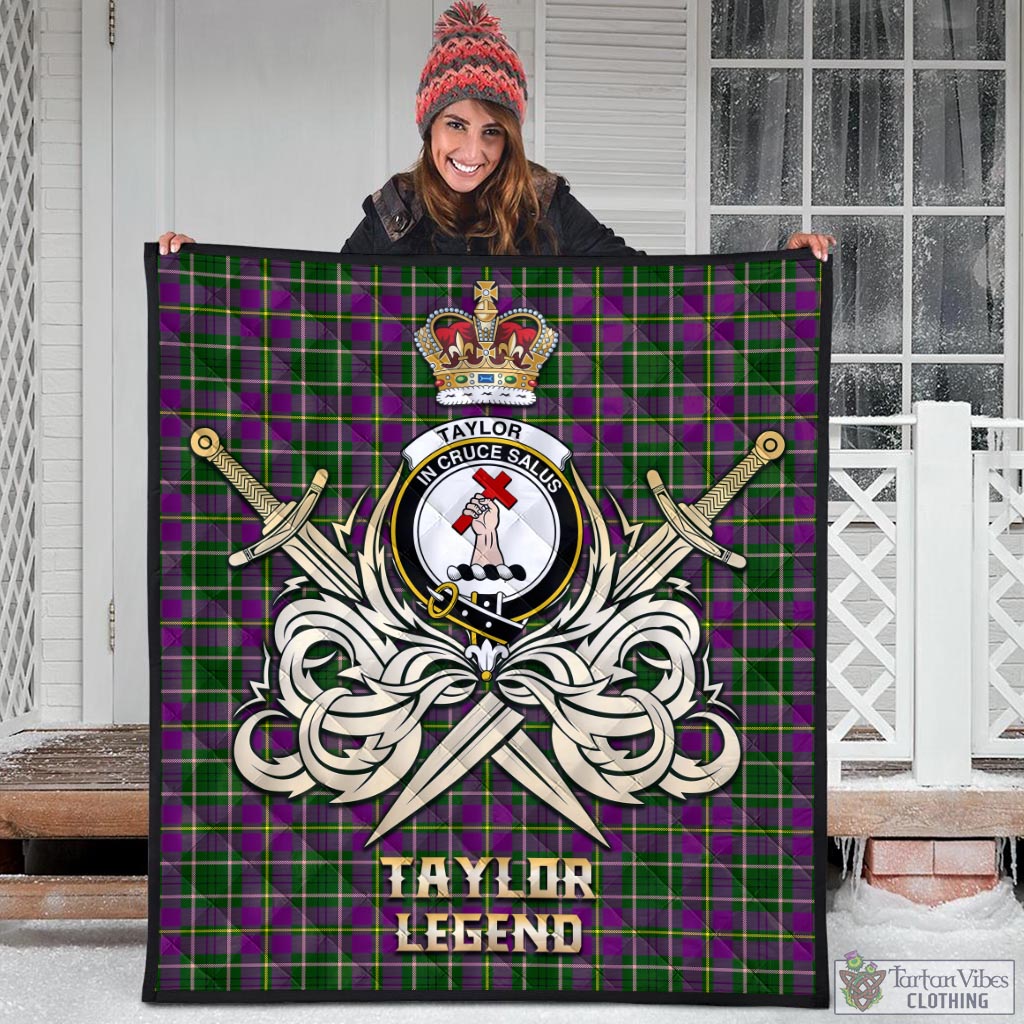 Tartan Vibes Clothing Taylor Tartan Quilt with Clan Crest and the Golden Sword of Courageous Legacy