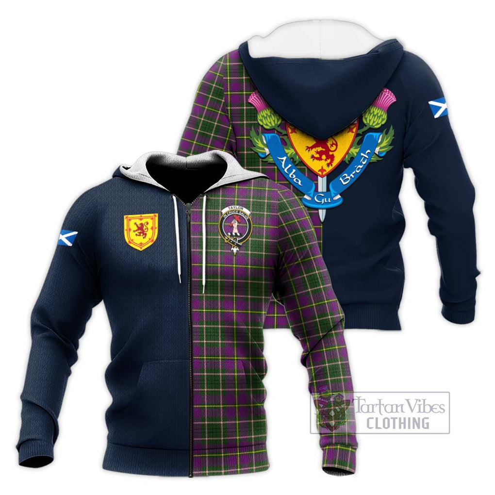 Tartan Vibes Clothing Taylor Tartan Knitted Hoodie with Scottish Lion Royal Arm Half Style