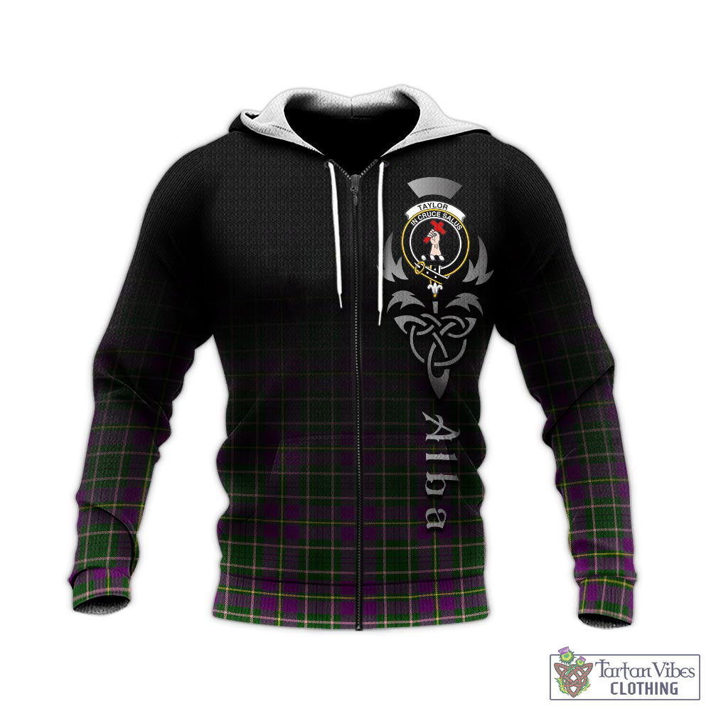 Tartan Vibes Clothing Taylor Tartan Knitted Hoodie Featuring Alba Gu Brath Family Crest Celtic Inspired