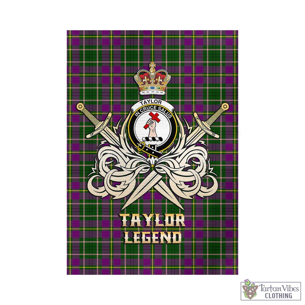 Tartan Vibes Clothing Taylor Tartan Flag with Clan Crest and the Golden Sword of Courageous Legacy