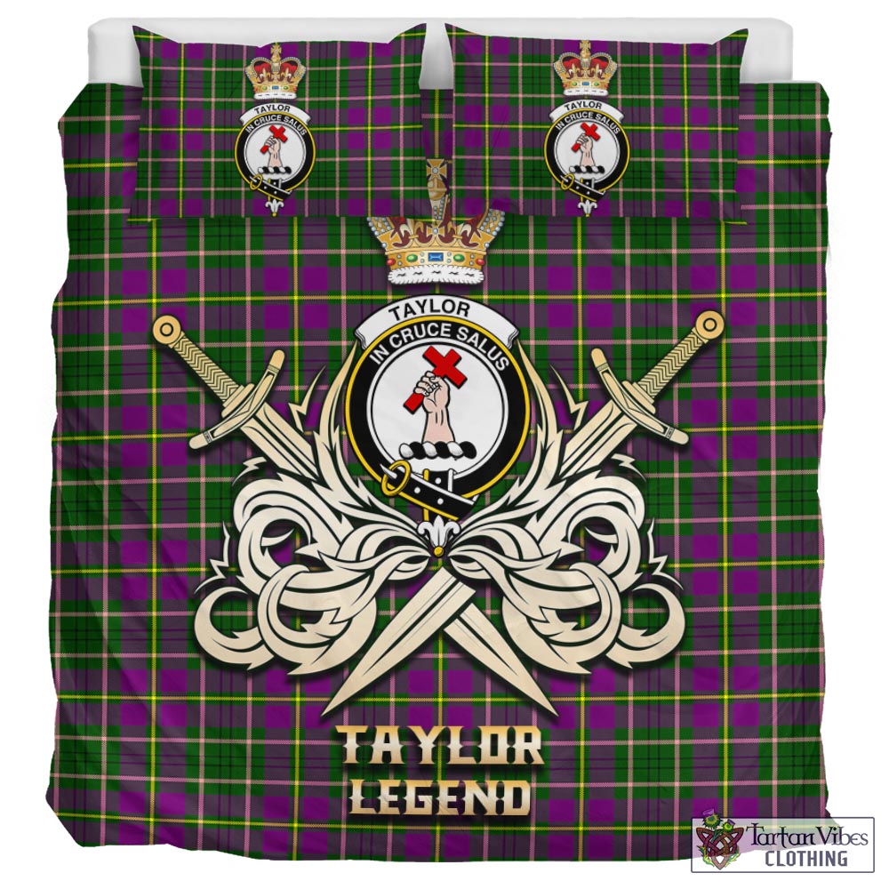 Tartan Vibes Clothing Taylor Tartan Bedding Set with Clan Crest and the Golden Sword of Courageous Legacy