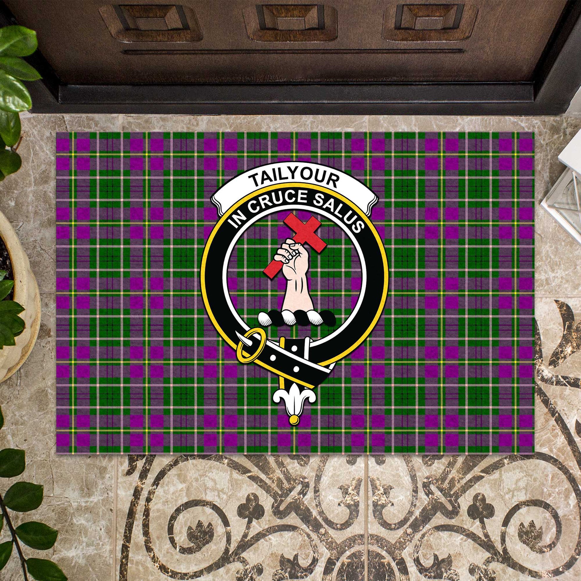 Taylor Tartan Door Mat with Family Crest - Tartanvibesclothing Shop