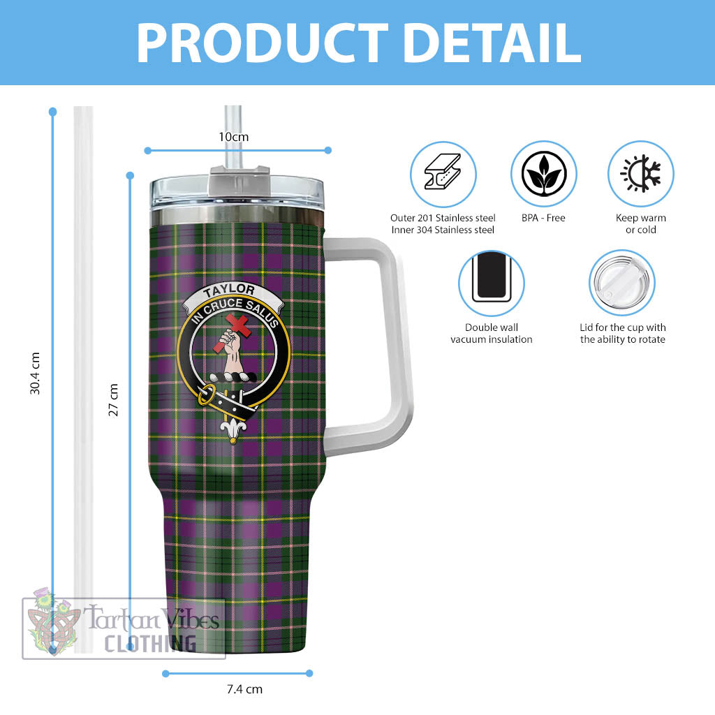 Tartan Vibes Clothing Taylor Tartan and Family Crest Tumbler with Handle