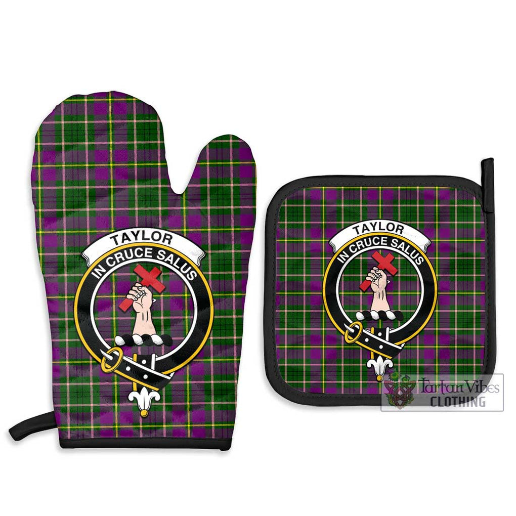 Taylor (Tailylour) Tartan Combo Oven Mitt & Pot-Holder with Family Crest Combo 1 Oven Mitt & 2 Pot-Holder Black - Tartan Vibes Clothing