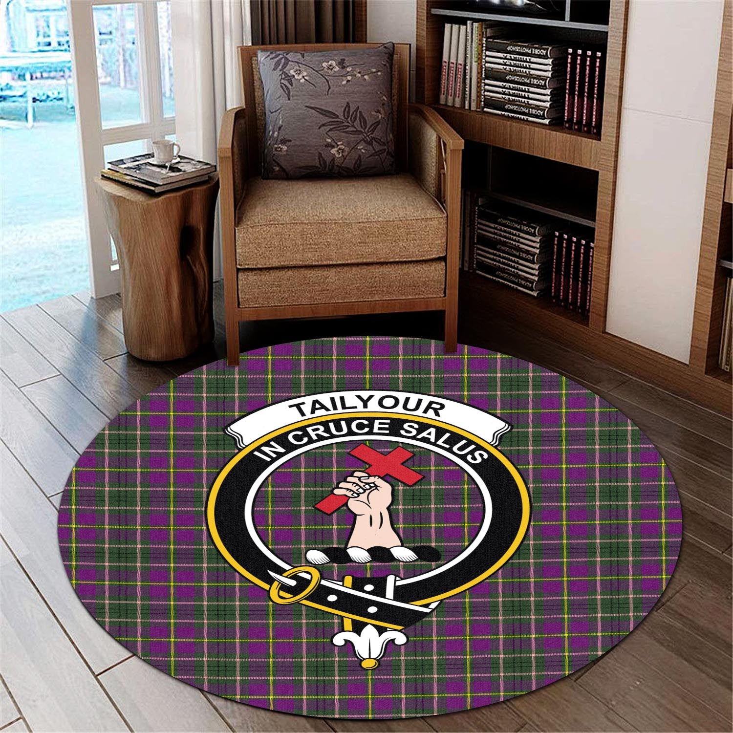 taylor-tartan-round-rug-with-family-crest