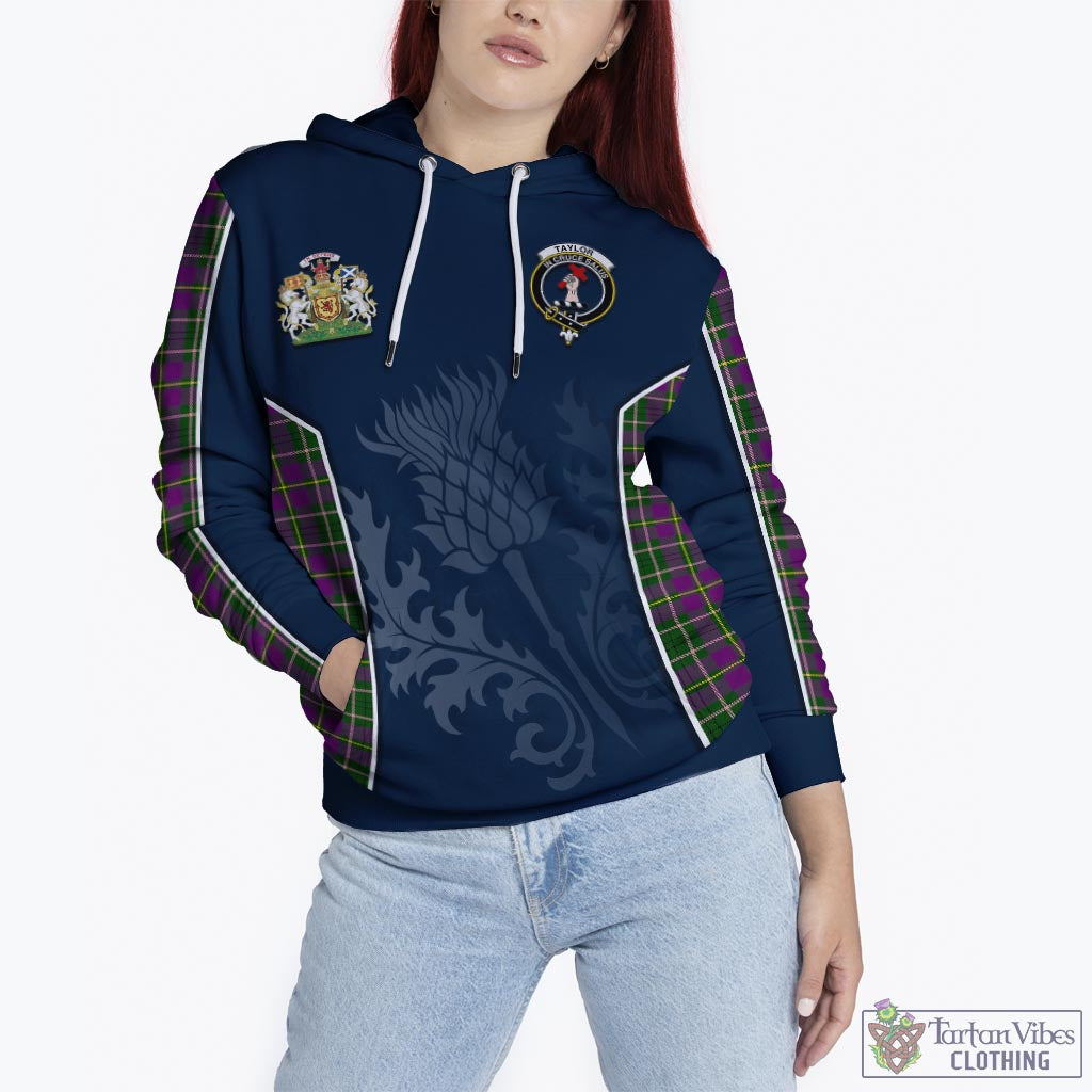 Tartan Vibes Clothing Taylor Tartan Hoodie with Family Crest and Scottish Thistle Vibes Sport Style