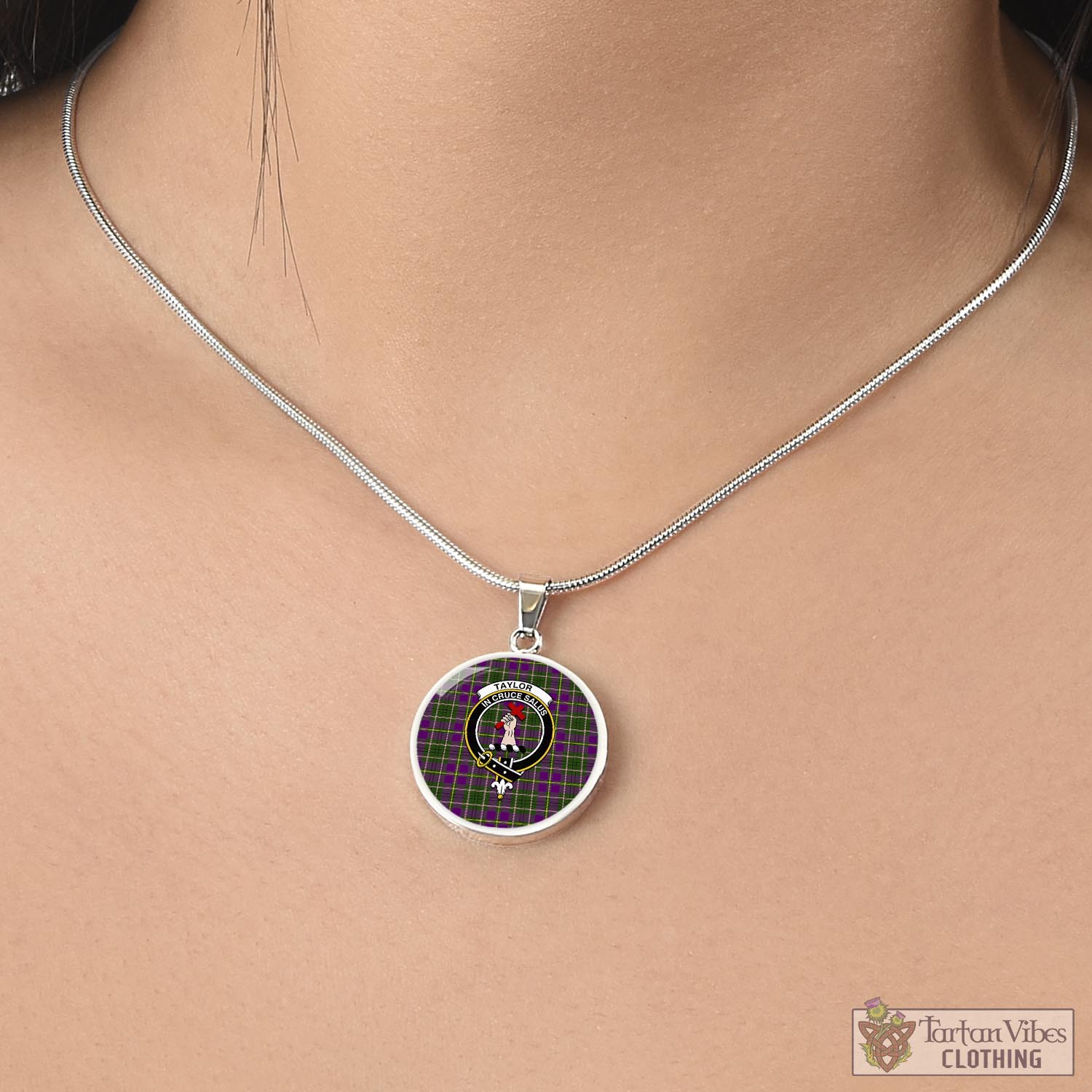 Tartan Vibes Clothing Taylor Tartan Circle Necklace with Family Crest