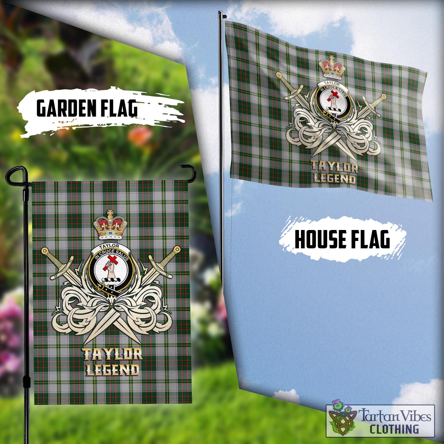 Tartan Vibes Clothing Taylor Dress Tartan Flag with Clan Crest and the Golden Sword of Courageous Legacy