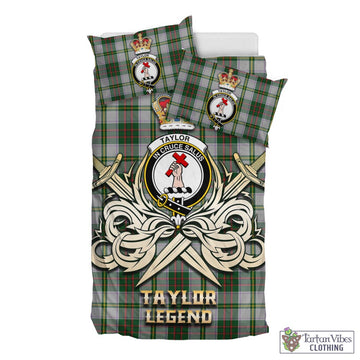 Taylor Dress Tartan Bedding Set with Clan Crest and the Golden Sword of Courageous Legacy