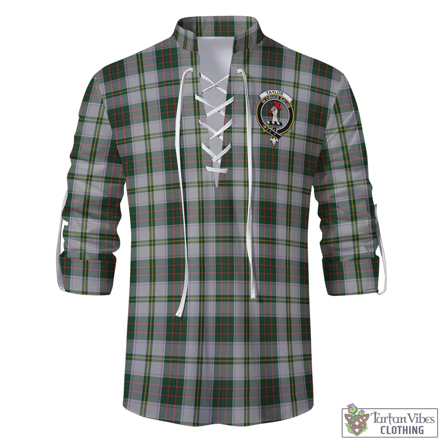 Tartan Vibes Clothing Taylor Dress Tartan Men's Scottish Traditional Jacobite Ghillie Kilt Shirt with Family Crest