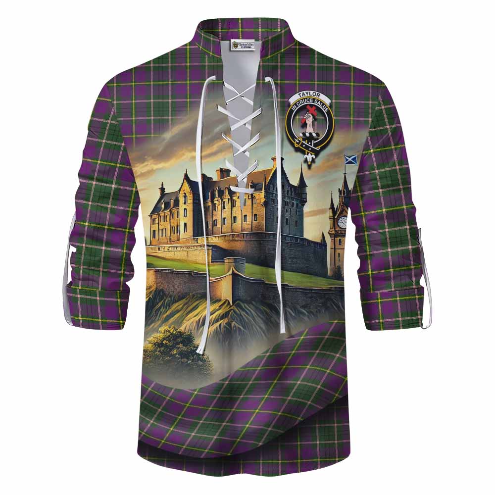 Tartan Vibes Clothing Taylor (Tailylour) Tartan Family Crest Ghillie Kilt Shirt with Scottish Ancient Castle Style