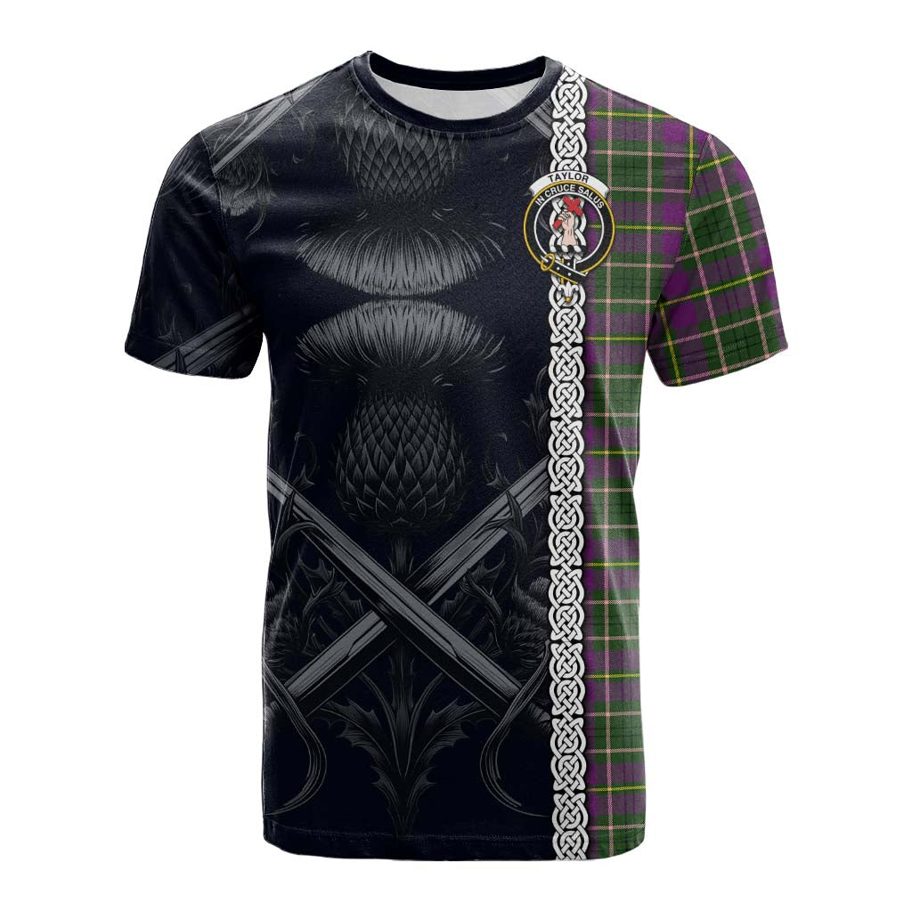 Tartan Vibes Clothing Taylor (Tailylour) Tartan Cotton T-shirt with Family Crest Cross Sword Thistle Celtic Vibes