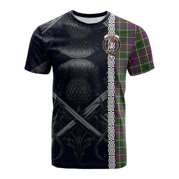 Taylor (Tailyour) Tartan Cotton T-shirt with Family Crest Cross Sword Thistle Celtic Vibes