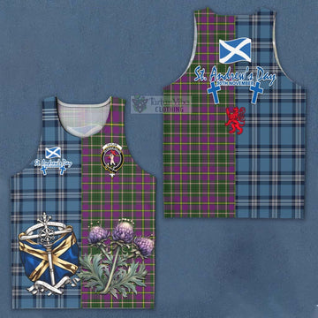 Tartan Vibes Clothing Taylor (Tailylour) Tartan Men's Tank Top Happy St. Andrew's Day Half Tartan Style