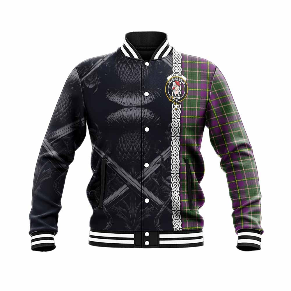 Tartan Vibes Clothing Taylor (Tailylour) Tartan Baseball Jacket with Family Crest Cross Sword Thistle Celtic Vibes