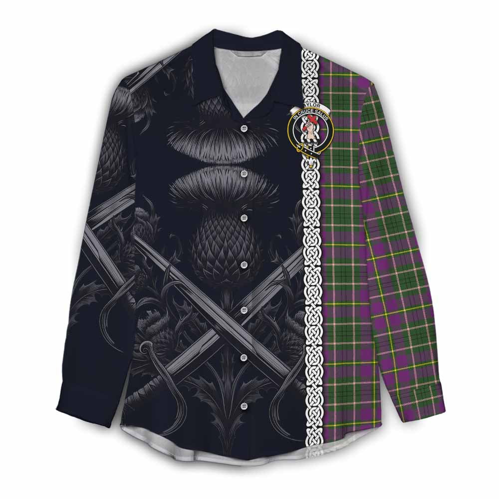 Tartan Vibes Clothing Taylor (Tailylour) Tartan Women's Casual Shirt with Family Crest Cross Sword Thistle Celtic Vibes