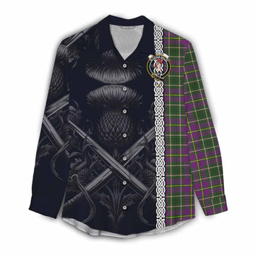 Tartan Vibes Clothing Taylor (Tailylour) Tartan Women's Casual Shirt with Family Crest Cross Sword Thistle Celtic Vibes