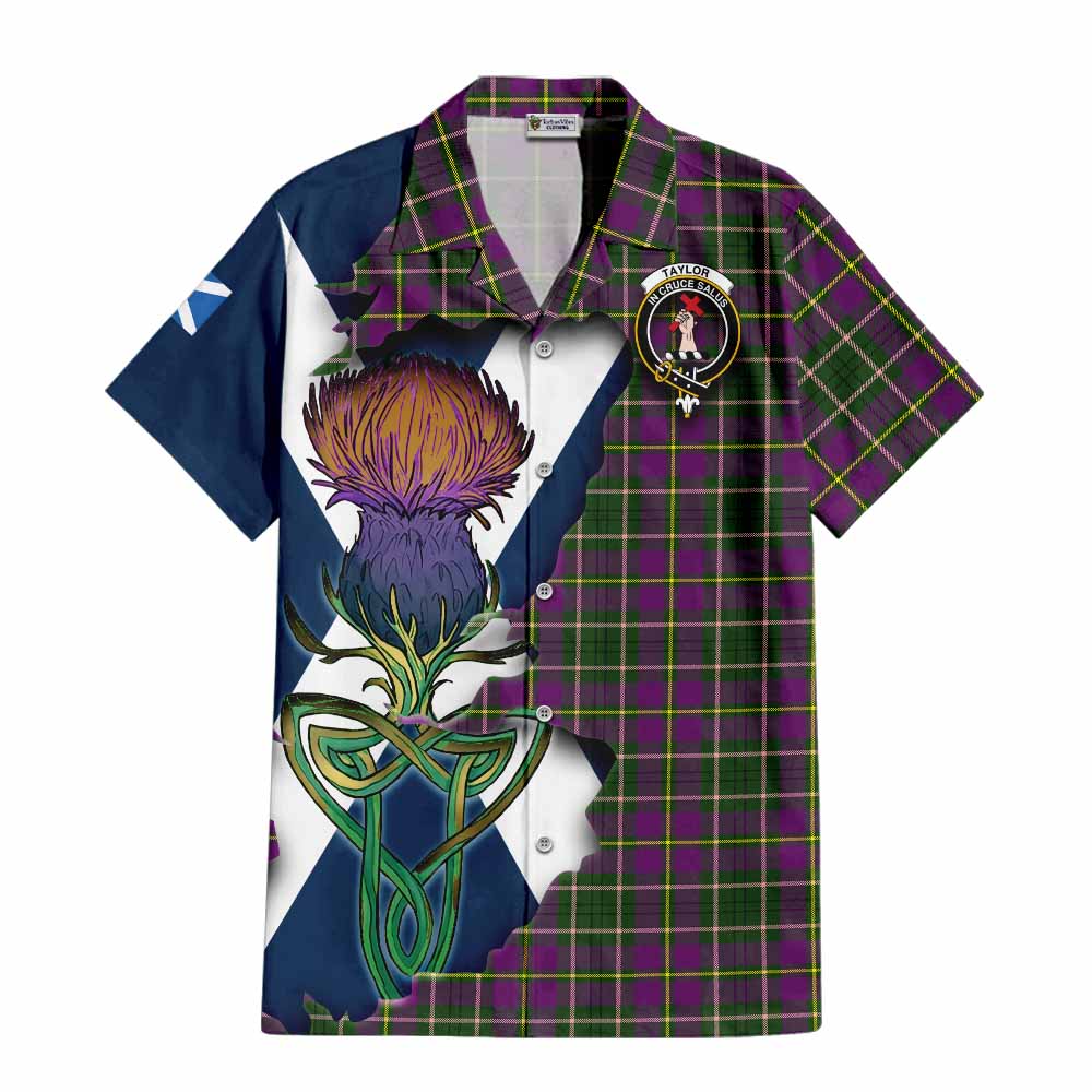 Tartan Vibes Clothing Taylor (Tailylour) Tartan Family Crest Short Sleeve Button Shirt Scottish Thistle Celtic Inspired
