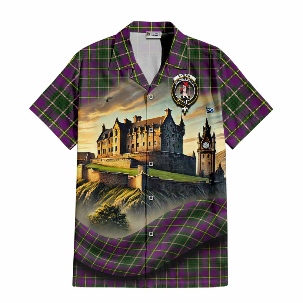 Tartan Vibes Clothing Taylor (Tailylour) Tartan Family Crest Short Sleeve Button Shirt with Scottish Ancient Castle Style
