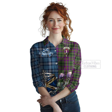 Tartan Vibes Clothing Taylor (Tailylour) Tartan Women's Casual Shirt Happy St. Andrew's Day Half Tartan Style