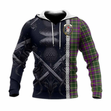 Taylor (Tailyour) Tartan Knitted Hoodie with Family Crest Cross Sword Thistle Celtic Vibes