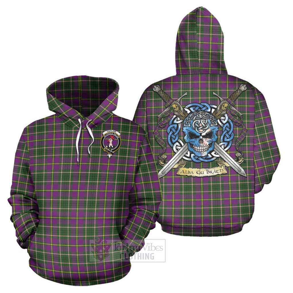 Tartan Vibes Clothing Taylor (Tailylour) Tartan Hoodie with Family Crest Celtic Skull Style