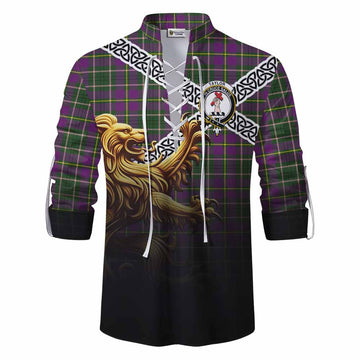 Taylor (Tailyour) Crest Tartan Ghillie Kilt Shirt with Golden Lion Emblem Celtic Style