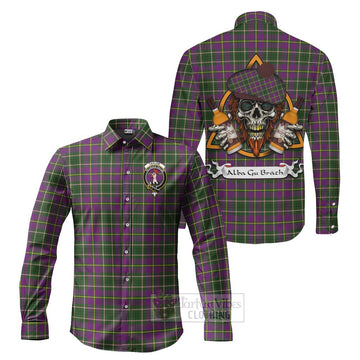 Taylor (Tailyour) Tartan Long Sleeve Button Shirt with Family Crest and Bearded Skull Holding Bottles of Whiskey