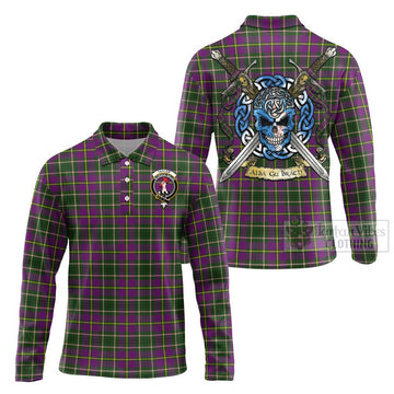 Taylor (Tailyour) Tartan Long Sleeve Polo Shirt with Family Crest Celtic Skull Style