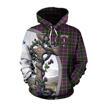 Tartan Vibes Clothing Taylor (Tailylour) Tartan Cotton Hoodie with Family Crest and St. Andrew's Cross Accented by Thistle Vines
