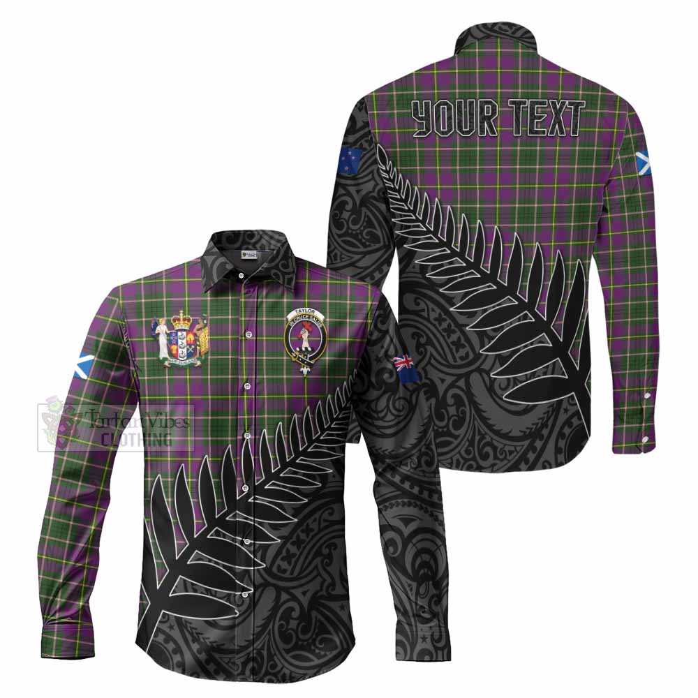 Tartan Vibes Clothing Taylor (Tailylour) Crest Tartan Long Sleeve Button Shirt with New Zealand Silver Fern Half Style