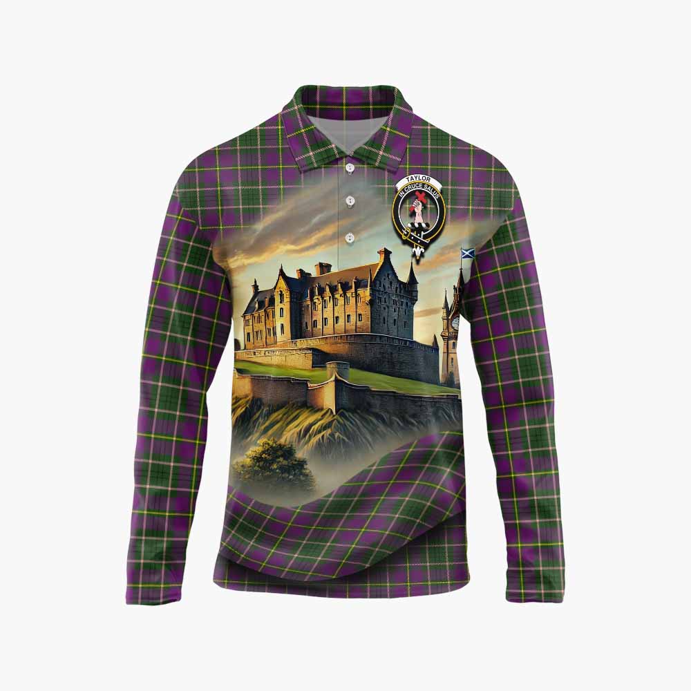 Tartan Vibes Clothing Taylor (Tailylour) Tartan Family Crest Long Sleeve Polo Shirt with Scottish Ancient Castle Style