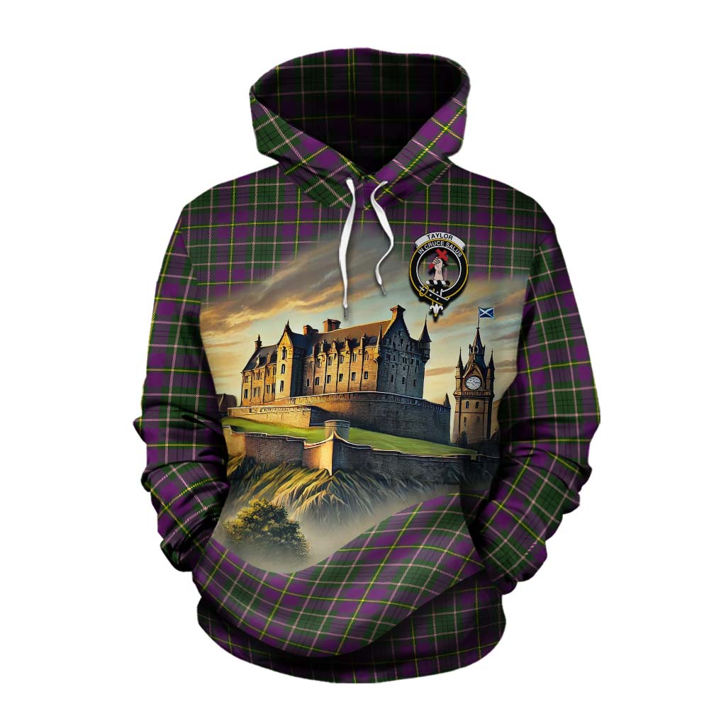 Tartan Vibes Clothing Taylor (Tailylour) Tartan Family Crest Cotton Hoodie with Scottish Ancient Castle Style