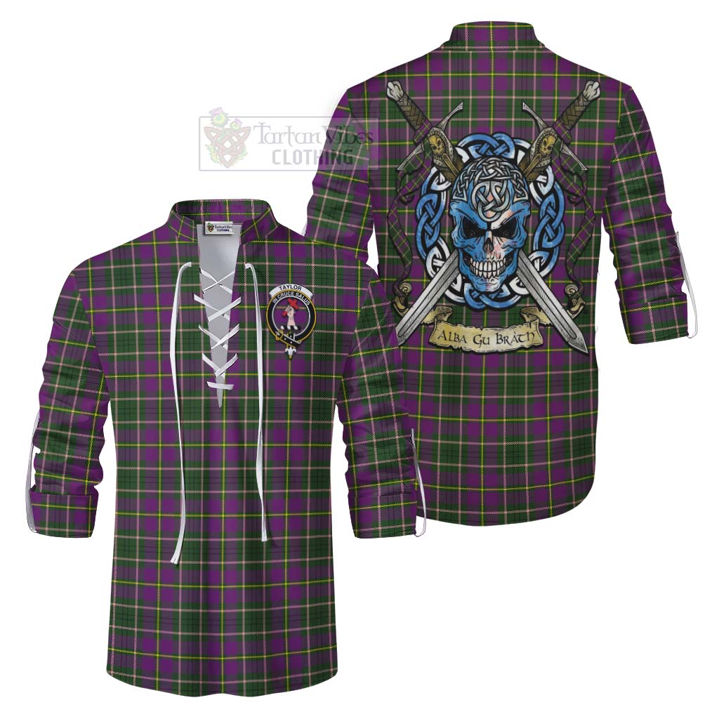 Tartan Vibes Clothing Taylor (Tailylour) Tartan Ghillie Kilt Shirt with Family Crest Celtic Skull Style