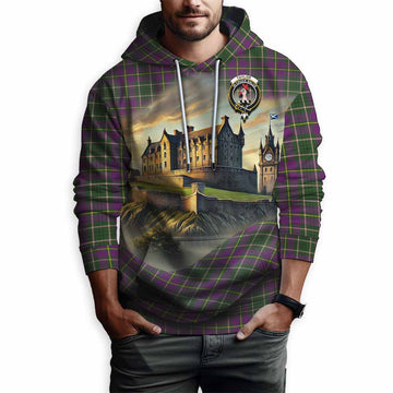 Taylor (Tailyour) Tartan Family Crest Hoodie with Scottish Ancient Castle Style