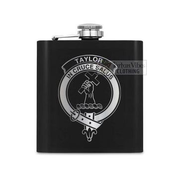 Tartan Vibes Clothing Taylor (Tailylour) Crest Hip Flask Set 7oz Black Stainless Steel with A Gift Box