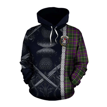 Tartan Vibes Clothing Taylor (Tailylour) Tartan Cotton Hoodie with Family Crest Cross Sword Thistle Celtic Vibes