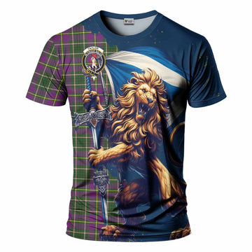 Taylor (Tailyour) Tartan Family Crest T-Shirt with Scottish Majestic Lion