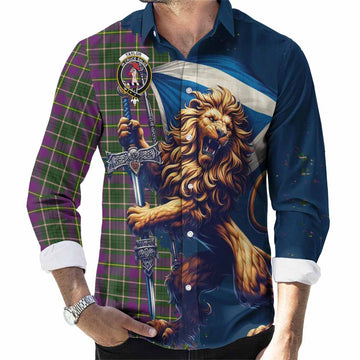 Tartan Vibes Clothing Taylor (Tailylour) Tartan Family Crest Long Sleeve Button Shirt with Scottish Majestic Lion
