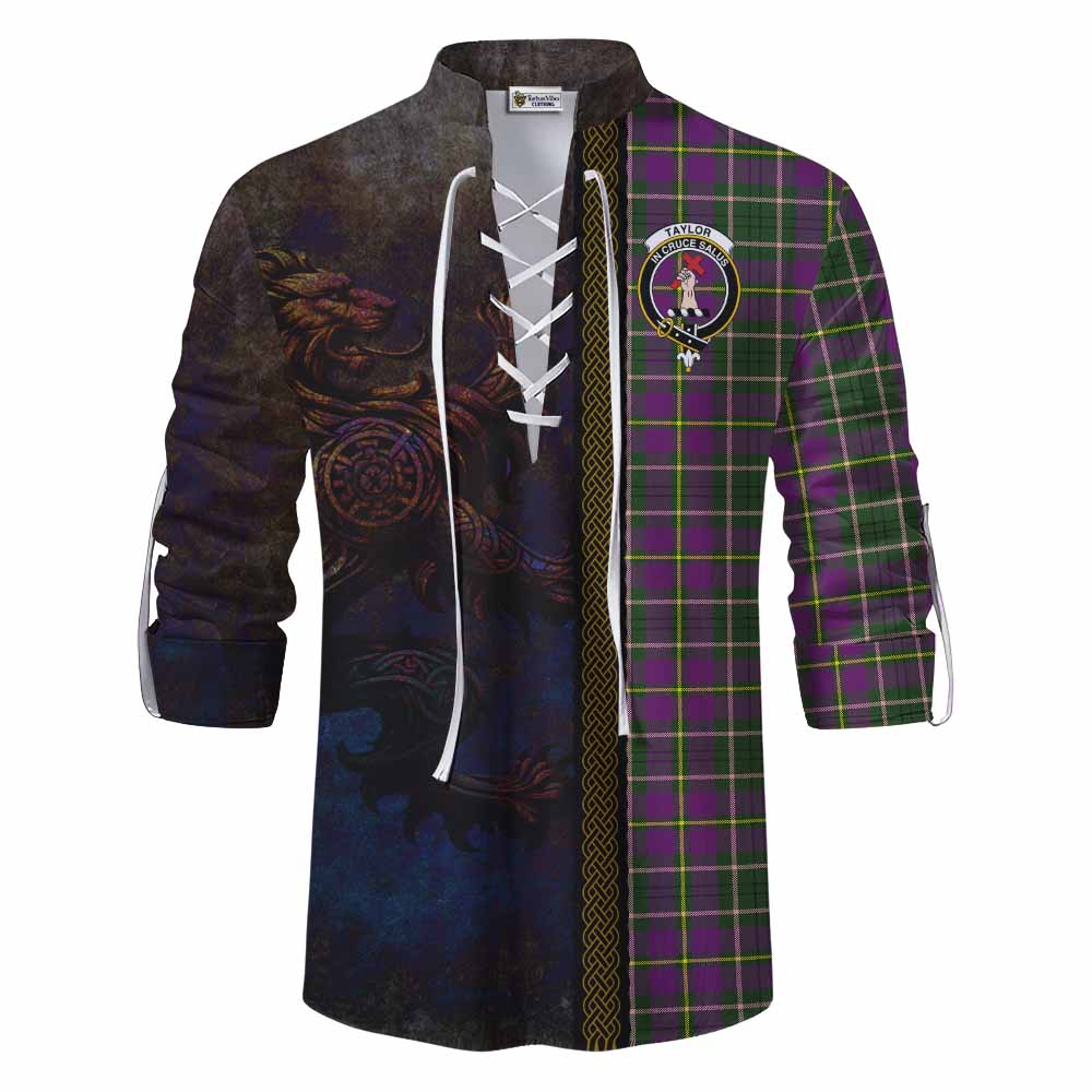 Tartan Vibes Clothing Taylor (Tailylour) Tartan Family Crest Ghillie Kilt Shirt Alba Gu Brath Be Brave Lion Ancient Style
