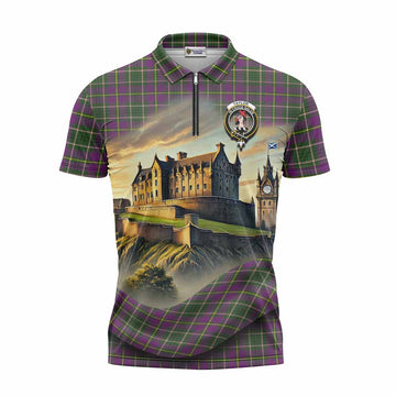 Taylor (Tailyour) Tartan Family Crest Zipper Polo Shirt with Scottish Ancient Castle Style