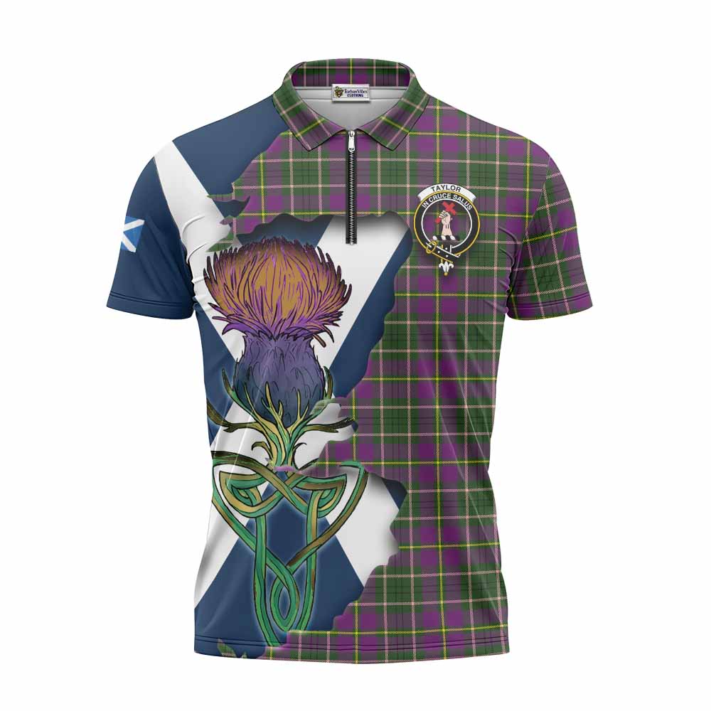 Tartan Vibes Clothing Taylor (Tailylour) Tartan Family Crest Zipper Polo Shirt Scottish Thistle Celtic Inspired